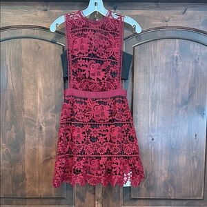 Self Portrait Lace Mini Dress in Burgundy